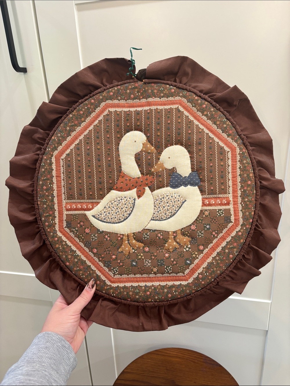 Vintage Handmade Duck Appliqué Quilted Wall Hanging - Brown